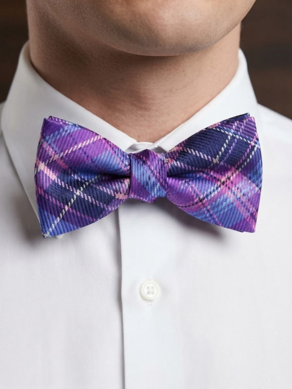 NWT Daniel Cremieux purple blue white plaid silk bow tie